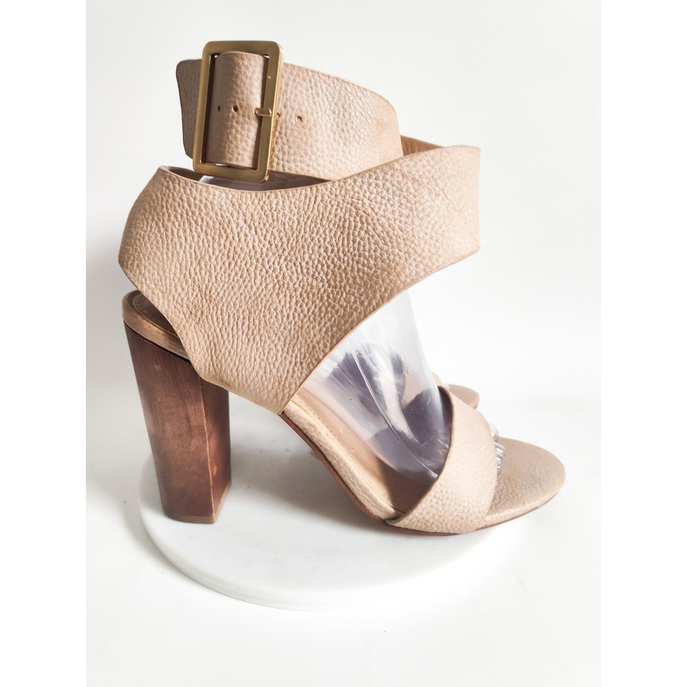 Splendid Sandals 9.5 Leather Tan Neutral Wood Block Heel Ankle Strap Boho Preppy